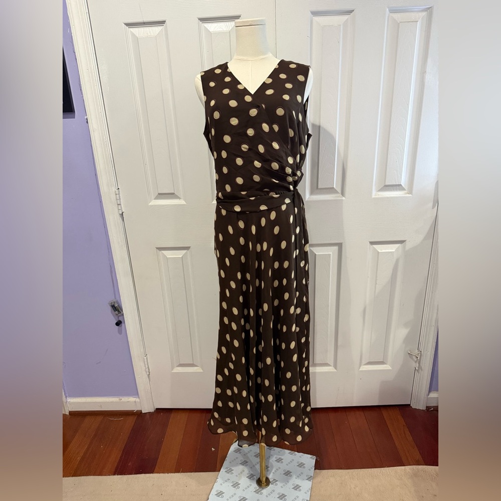 Talbots Silk Dress with Cream Dots